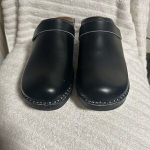 Troentorp Swedish Black Leather Wooden Clogs. Size 46 US 12